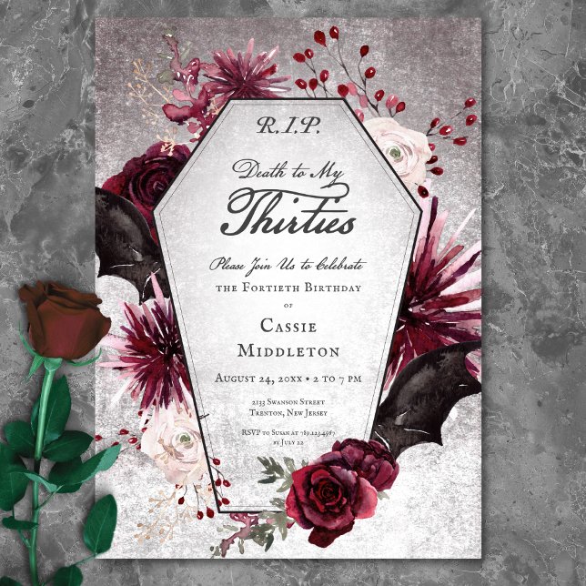 Rustikaler gotischer Tod zu meinen dreißiger Jahre Einladung (Rustic Gothic Death to My Thirties 40th Birthday Invitation)