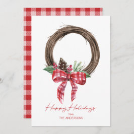 Rustikaler Grapevine Wreath Happy Holidays Feiertagskarte