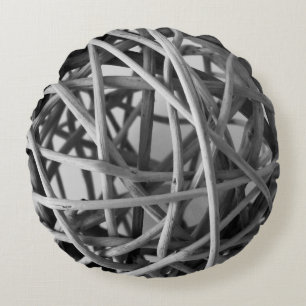 Rustikaler Grau-Wicker-Ball Rundes Kissen