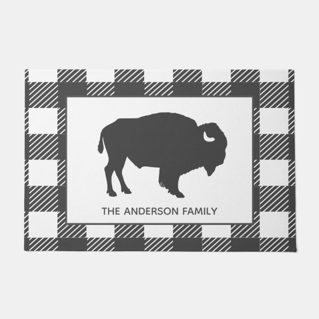Rustikaler grauer Bison-Büffel-Karo kariert Fußmatte (Vorderseite)