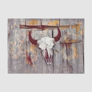 Rustikaler Grauer Western Bull Skull Gelbe Sonnenb Seidenpapier