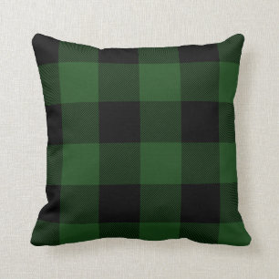 Rustikaler Green und Black Buffalo Karo Kariert Kissen