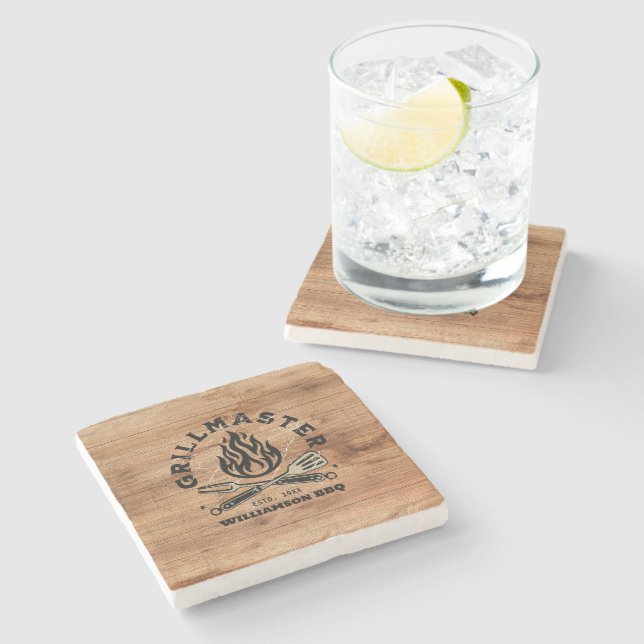 Rustikaler GRILLMASTER Custom Stone Untersetzer (Seitenansicht)