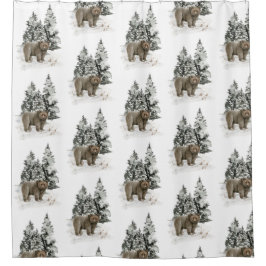 Rustikaler Grizzlybär Waldschnee Duschvorhang