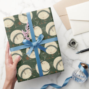 Rustikaler grüner Baseball Geschenkpapier