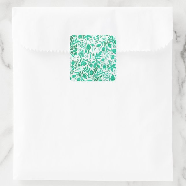 Rustikaler Grüner Frühlingsgarten Blütenfarbe Quadratischer Aufkleber (Tasche)