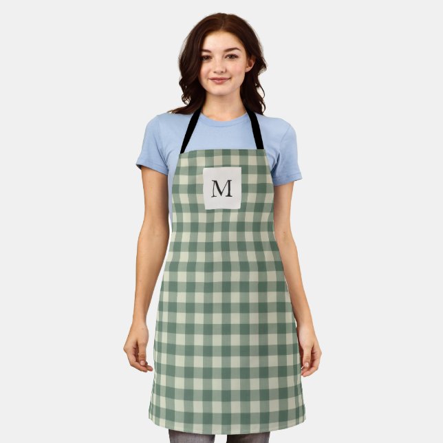 Rustikaler grüner Gingham moderner Weihnachten Schürze (Getragen)