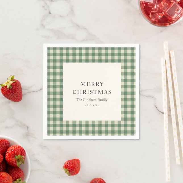Rustikaler grüner Gingham moderner Weihnachten Serviette (Beispiel)