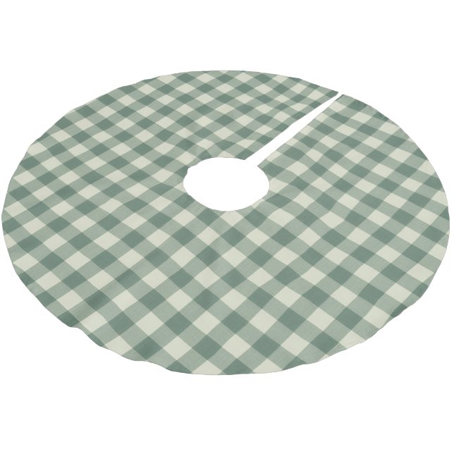 Rustikaler grüner Gingham-Weihnachten modern Polyester Weihnachtsbaumdecke (Schrägansicht)