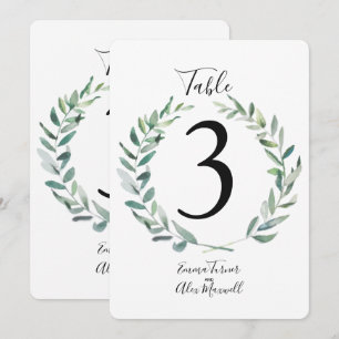 Rustikaler grüner Kranz   Tischnummern Karten