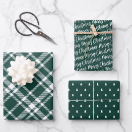 Rustikaler Grüner Tartan Kariert Frohe Weihnachtsm Geschenkpapier Set