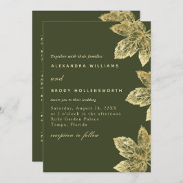 Rustikaler, grüner und goldener Blätterteig in ein Einladung