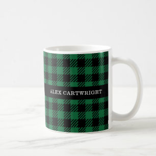 Rustikaler grüner und schwarzer Buffalo Karierter Kaffeetasse