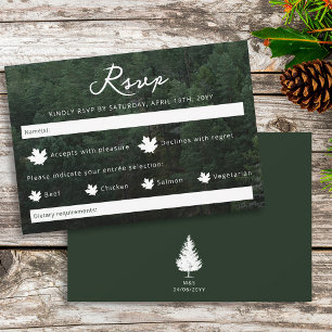 Rustikaler grüner Wald-Fotohintergrund Hochzeit RSVP Karte