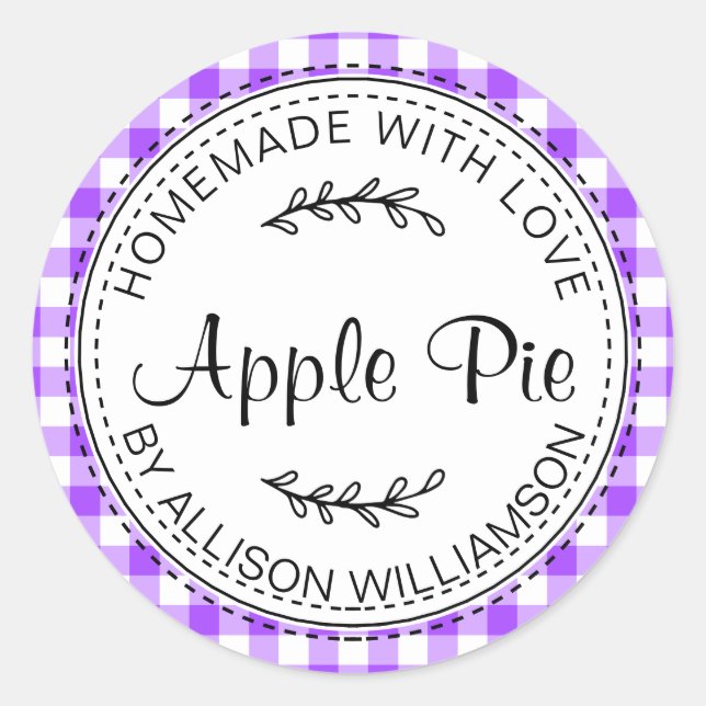 Rustikaler, hausgemachter Apple Pie Bright Lila Ka Runder Aufkleber (Vorderseite)