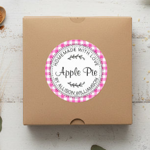 Rustikaler, hausgemachter Apple Pie Neon Pink Karo Runder Aufkleber