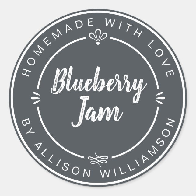 Rustikaler hausgemachter Blueberry-Jam Off Black Runder Aufkleber (Vorderseite)