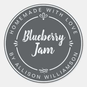 Rustikaler hausgemachter Blueberry-Jam Off Black Runder Aufkleber