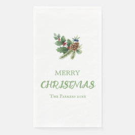 Rustikaler Heiliger mit roten Beeren und Kiefernke Serviette