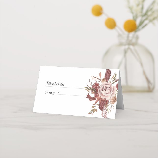 Rustikaler Herbst blüht Wasserfarbe Platzkarte (Vorderseite)