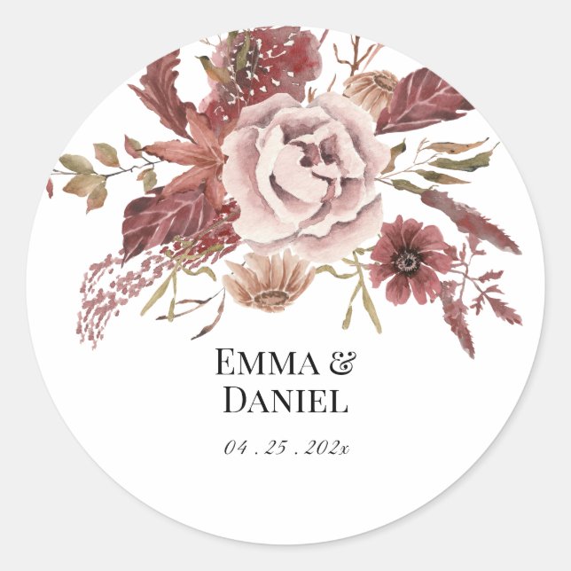 Rustikaler Herbst blüht Wasserfarbe Runder Aufkleber (Vorderseite)