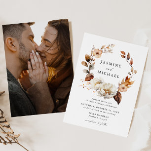 Rustikaler Herbst-Blumenkranz Foto Hochzeit Einladung