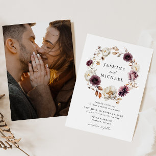 Rustikaler Herbst-Blumenkranz Foto Hochzeit Einladung