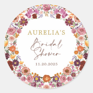 Rustikaler Herbst-Blumenkranz für Brautparty Runder Aufkleber