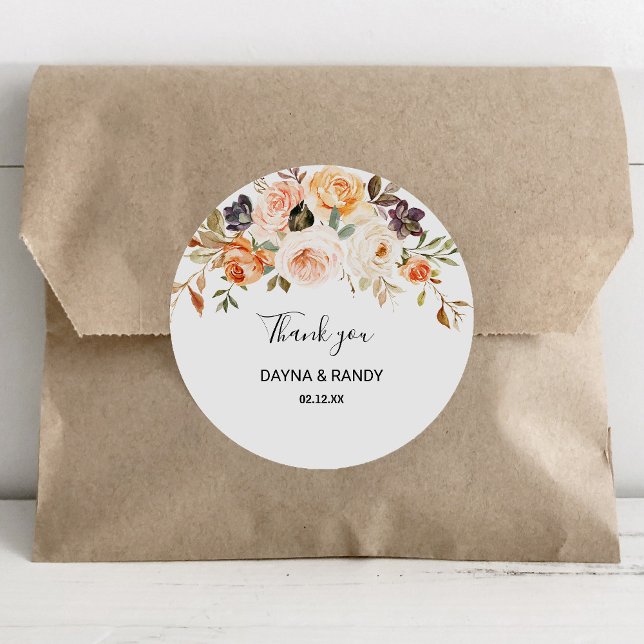 Rustikaler Herbst Elegante Floral Vielen Dank für  Runder Aufkleber (Von Creator hochgeladen)