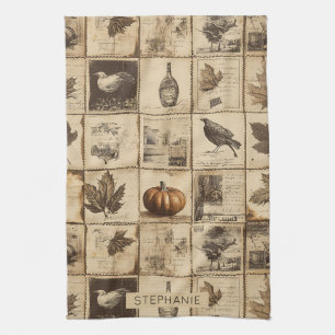 Rustikaler Herbst-Ephemerenkollage   Warm Earthy ( Geschirrtuch