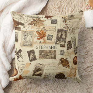 Rustikaler Herbst-Ephemerenkollage   Warm Earthy Kissen