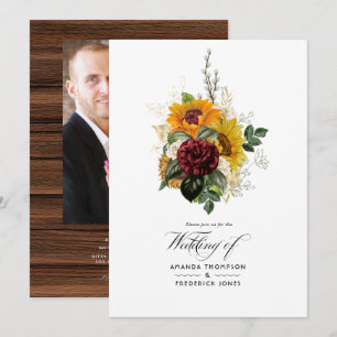Rustikaler Herbst - Fall Sonnenblumen Hochzeitsfes Einladung