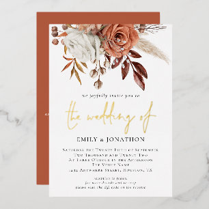 Rustikaler Herbst Florals Terracotta Wedding Glam Folieneinladung