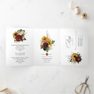 Rustikaler Herbst - Herbst Blumenhochzeit Dreifach Gefaltete Einladung