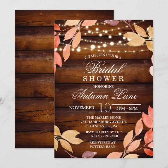 Rustikaler Herbst Herbst bringt Bridal Dusche zur  Einladung (Vorne/Hinten)