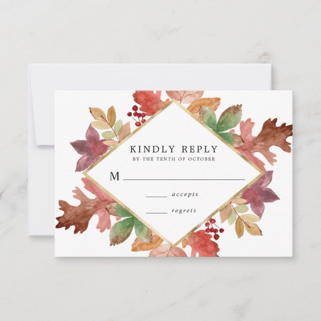 Rustikaler Herbst verlässt Hochzeit im Herbst RSVP Karte (Vorderseite)