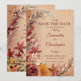 Rustikaler Herbstblutburgund Amber Amber Floral Save The Date