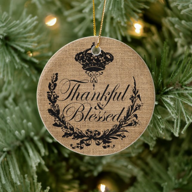 rustikaler Herbstherbst Erntedank dankbar gesegnet Keramik Ornament (Baum)