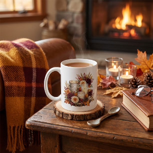 Rustikaler Herbstkerzen-Blumenstrauß Kaffeetasse