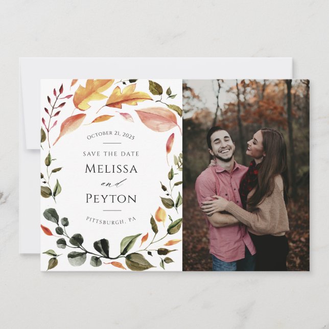 Rustikaler Herbstleaves Save the Date (Vorderseite)