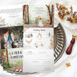 Rustikaler Herbstwald | Boho Wedding Dreifach Gefaltete Einladung