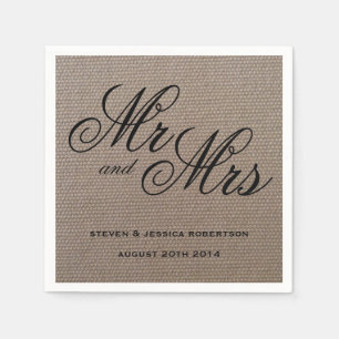 Rustikaler Herr und Frau Burlap Hochzeitsnapkins Serviette