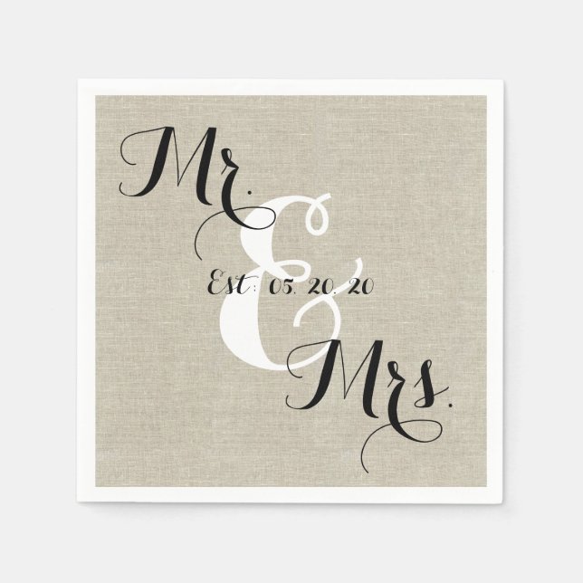 Rustikaler Herr und Frau Linen Custom Wedding Napk Serviette (Vorderseite)