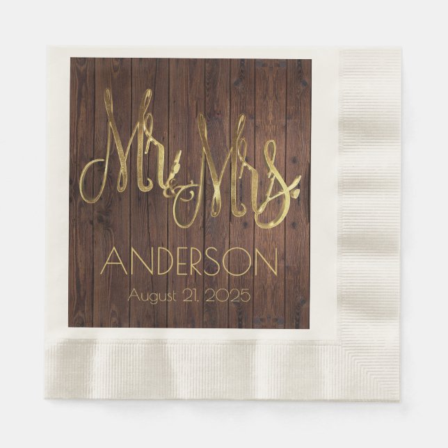 Rustikaler Herr und Frau Nachname Ehedatum Serviette (Vorderseite)
