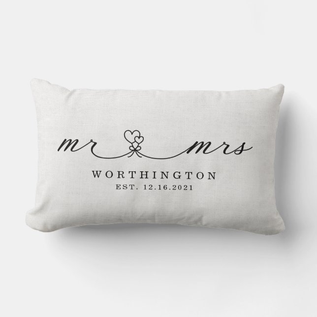Rustikaler Herr und Frau Newlywed Wedding Gift Lendenkissen (Vorderseite)