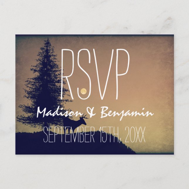 Rustikaler Hirschbaum Hochzeit RSVP POSTCARDS Einladungspostkarte (Vorderseite)