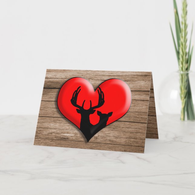 Rustikaler Hirschherz Valentinstag Feiertagskarte (Vorderseite)