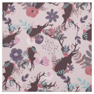 Rustikaler Hirschkopf Mauve Pink Floral Trendmuste Stoff