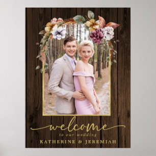 Rustikaler Holz-Blumenbogen Foto Hochzeitsbegrüßun Poster