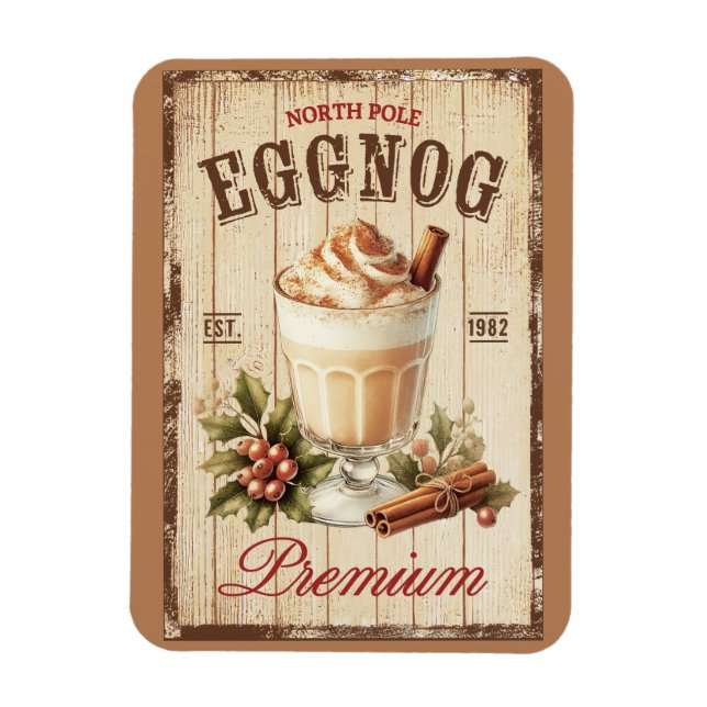 Rustikaler Holz Hintergrund Nordpol Eggnog Magnet (Vertikal)
